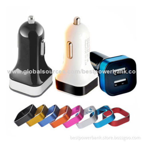 CE/RoHS Dual-USB Car Chargers with 5V, 2.1A Output, 8 Colors